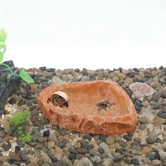 Reptile Food Dish, Resin Lizard Reptile Food Dish, Turtle Water Bowl, Terrarium Feeding Bowl Accessory for Lizard Tortoise Snakes Gecko, Orange, 4.72"x3.74"x0.98"