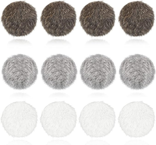 LEIFIDE 12 Pieces Real Rabbit Fur Pom Pom Kitty Cat Toy Fluffy Cat Balls Soft Fuzzy Balls for Kitty Pets Kitten Chase Quiet Play, 3 Inches in Diameter(Gray, Coffee, White)