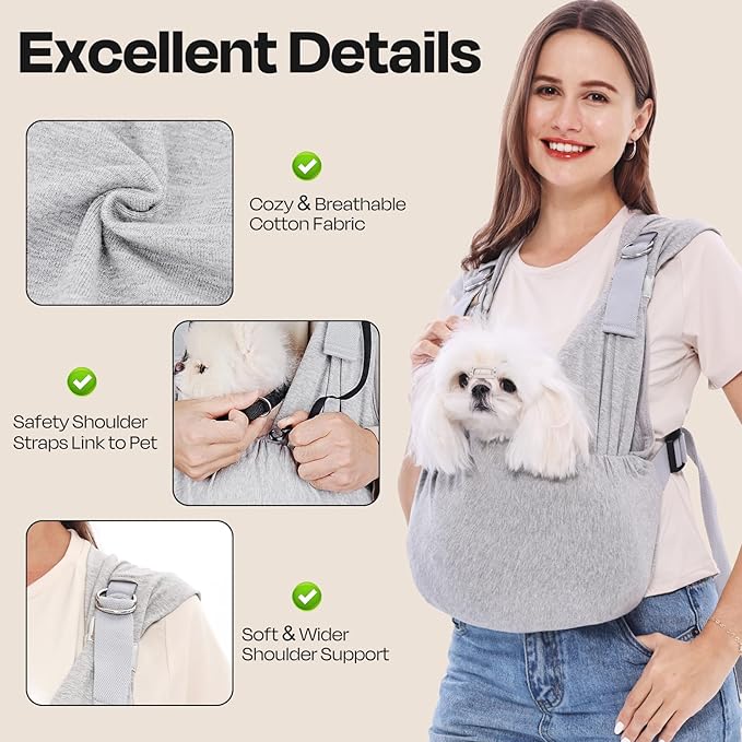 Supet Dog Carrier Sling for Small Dogs, Front Facing Cat Sling Carrier Chest, Hands Free Pet Sling Carrier, Adjustable Dog Front Carrier, Reducing Back Pain