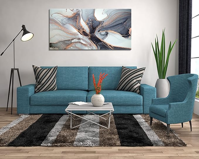 XXMWallArt FC3475 Framed Wall Art Gray and Gold Abstract Painting Background Abstract Canvas Wall Art Print Painting for Bedroom Living Room Office Wall Decor Home Decor