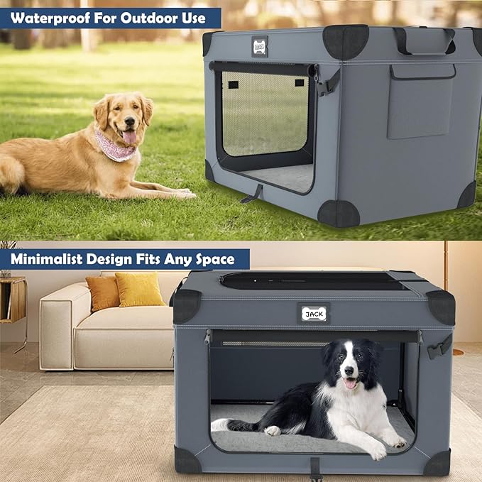 36 Inch Soft Dog Crates, Portable Travel Crate for Large Dogs, 3-Door Foldable Soft Kennel with Mesh Windows for Indoor & Outdoor Travel, with Blanket and a Foldable Bowl