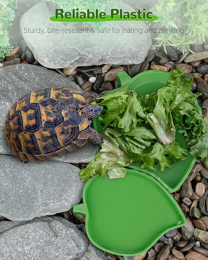 Pawfly 4 Pcs Leaf Reptile Water Dish, Reptile Water Bowl, Tortoise Habitat Accessories, Bearded Dragon Water Bowl, Pet Food Feeding Plate for Turtle Small Snake Lizard, 2 Sizes