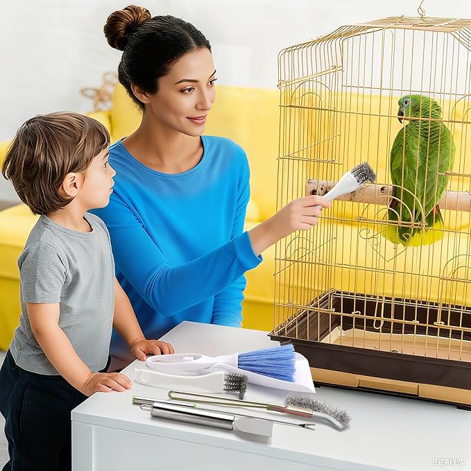 Plus tard 6 Pcs Bird Cage Cleaner Kit, Poop Off Bird Poop Remover, Bird Cage Cleaner Accessories, Complete Cleaning Solution for Birds and Small Pets