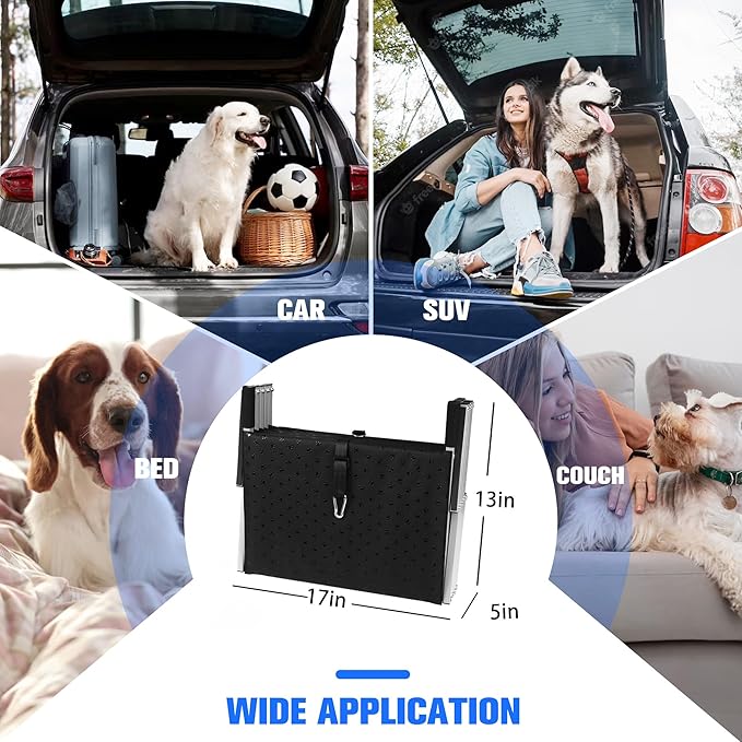 Niubya Portable Folding Dog Stairs for Cars, SUVs, Trucks - Lightweight Pet Ramp for Large Dogs with Non-Slip Surface - Reinforced Steps Support Up to 200 lb, 5 Steps