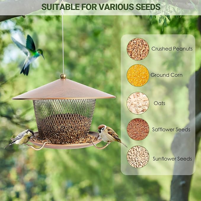 Metal Bird Feeder for Outdoors Hanging, Large Roof Bird Feeders for Cardinal, 3LB Wild Birdfeeder Squirrel Proof for Outside