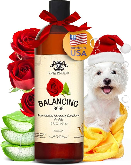 Dog Shampoo and Conditioner Balancing Rose 16 Fl Oz Dog Shampoo Itchy Skin Relief, Aromatherapy Natural Dog Shampoo for Smelly Dogs with Aloe Vera, Rose & Oatmeal Shampoo for Dogs by Gerrard Larriett