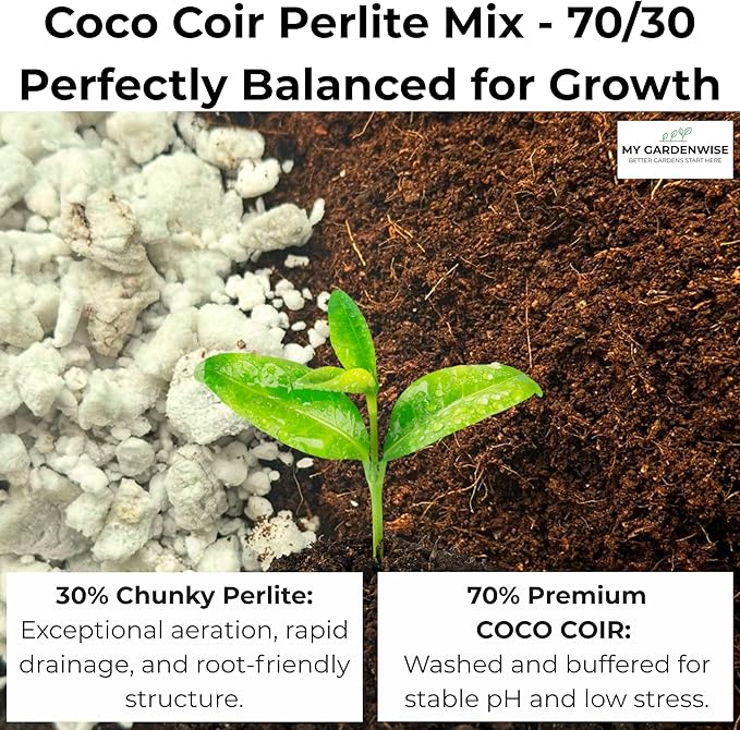 Coco Perlite - Coco Coir Perlite Mix - 70/30 Growing Media - Hydroponic, Indoor & Outdoor, Grow Bags & House Plants (3 quarts)