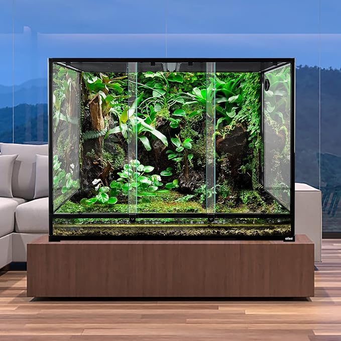 OIIBO 180 Gallon Large Reptile Terrarium, 48" x 24" x 36" Glass Reptile Tank Tall & Wide Terrarium Tank with Double Sliding Door Top Screen Ventilation Habitat