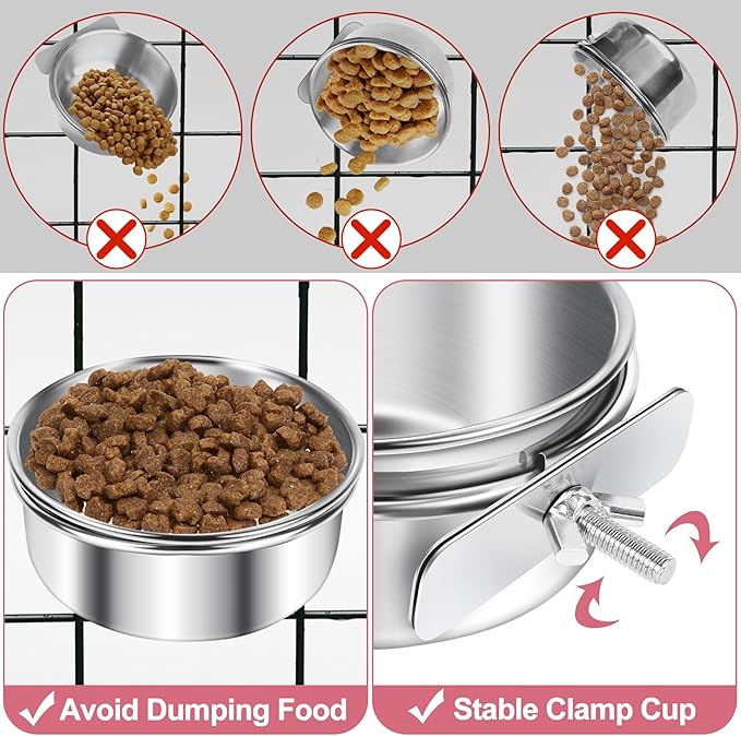 ToLanbbt 8 Pcs Stainless Steel Bird Food Bowls Bird Water Bowls with Clamp Holder, Parrot Feeding Dish Cups Parrot Cage Coop Feeders for Cockatiel Conure Budgie Parakeet Macaw Lovebird Small Animal, S