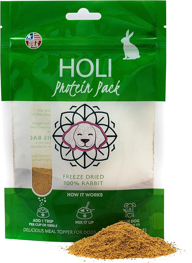 HOLI Rabbit Single Ingredient Dog Food Protein Topper - Made in USA – Human-Grade Freeze Dried Dog Food Mix in Topping – Grain Free, Gluten Free – 100% All Natural - 8oz