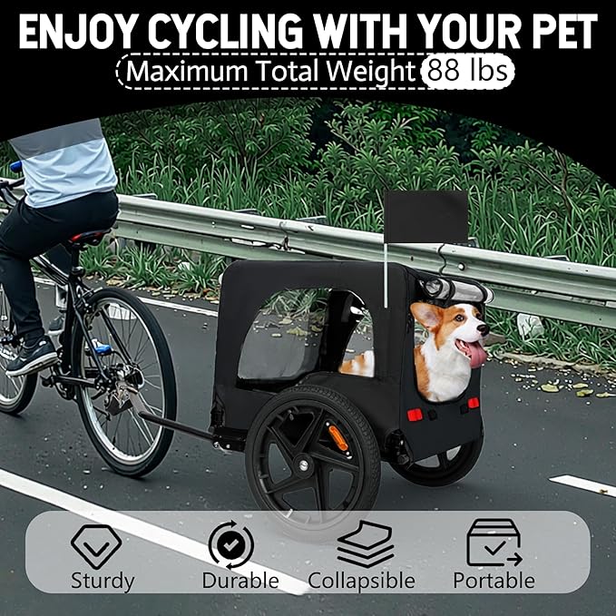 Pet Bike Trailer for Dogs, 88LBS Capacity Dog Bicycle Trailer with 20" Pneumatic Rubber Wheels, Multi-Directional Ventilation, Waterproof Cover, Perfect for Cycling with Pets