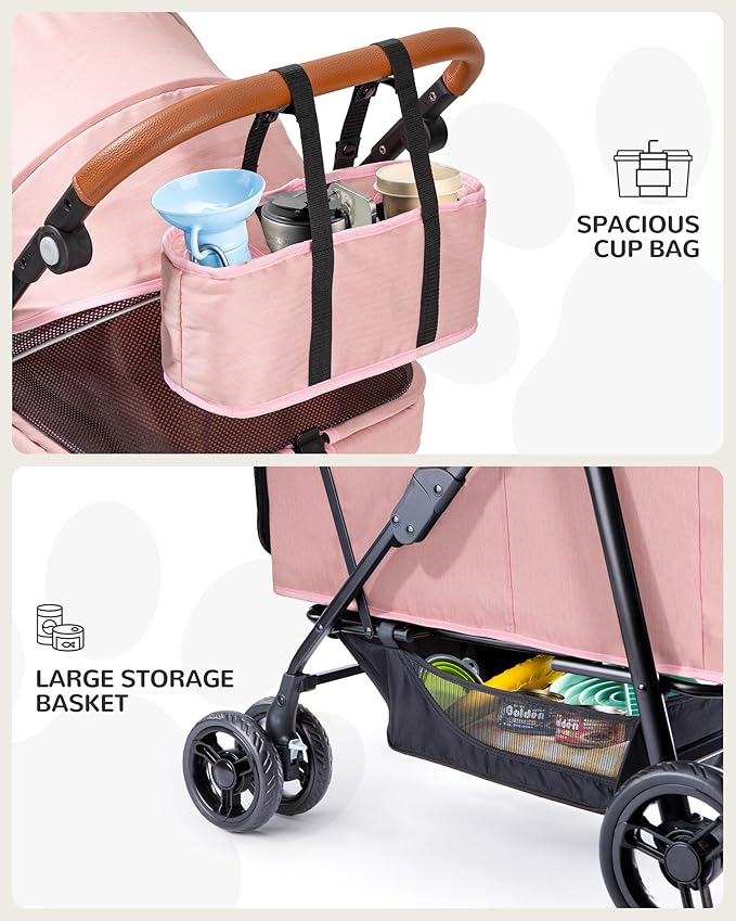 Dog Stroller for Large & Medium Dogs (20–132 lbs), Pet Stroller for 2 Small Dogs, Extra Large Heavy Duty, Foldable & Ventilated, Pink or Navy