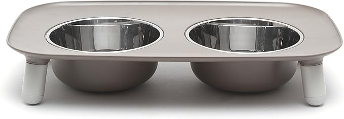 Messy Mutts Elevated Double Feeder with Stainless Bowls | Adjustable Height 3”, 5”, or 10” | Adjustable Standing Feeder for Dogs | 5 Cups per Bowl | Dark Grey
