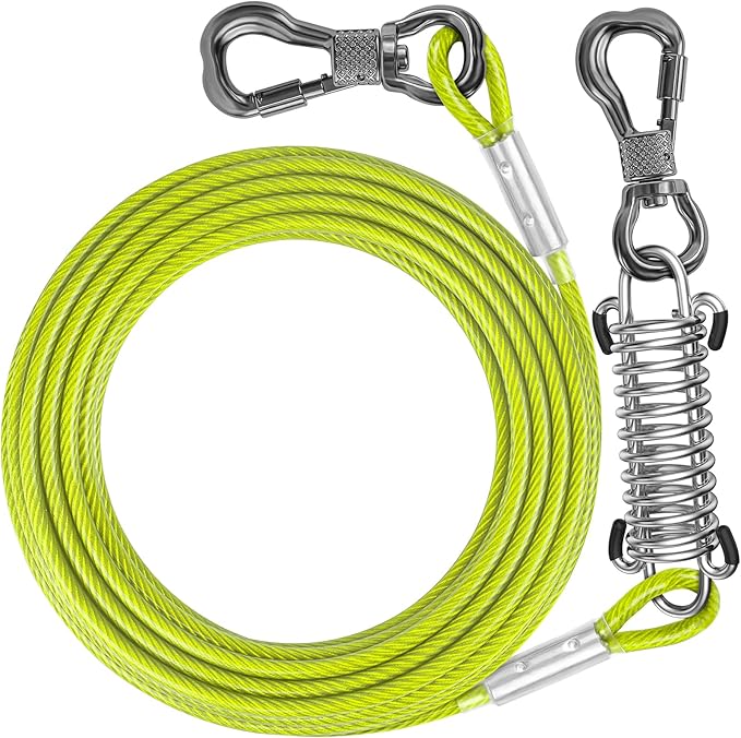Tresbro 25 FT Dog Tie Out Cable with Spring, Shock Absorbing Tether Chains for Outside Aavilable in 10/15/20/25/30/40/50/70/100/120 FT, Heavy Duty Leads for Yard for Medium & Large Dogs Up to 500 LBS