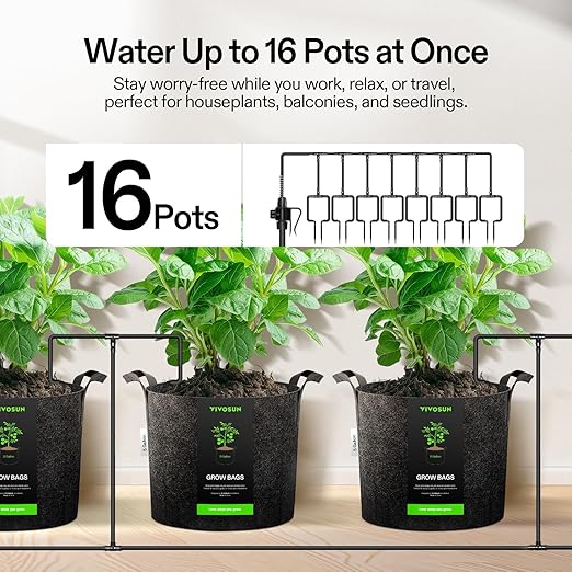 VIVOSUN Automatic Drip Irrigation Kit, Smart Watering System with 16 Drip Emitters, 4mm Fast Flow, App-Controlled A10 GrowHub, Quiet 15W Pump, Anti-Siphon & Filtered for Indoor & Outdoor Plants