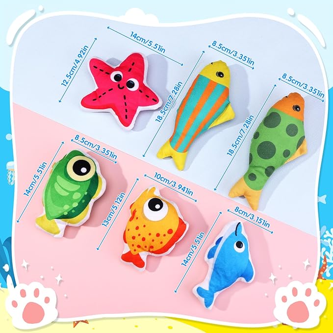 6 Pcs Catnip Toys for Cats, with Various Cute Fish Styles, Catnip Crinkle Sound, Soft and Durable, Interactive Kitten Kicker for Indoor Kitty Exercise for All Breeds