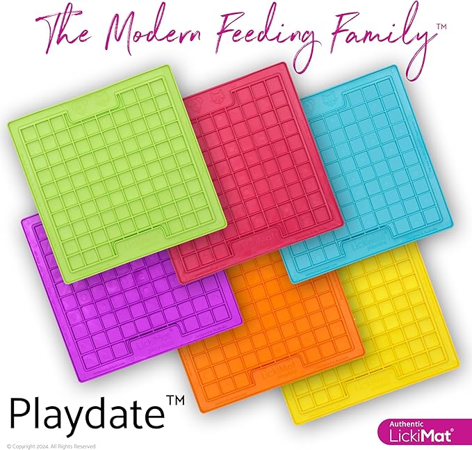 LickiMat Classic Playdate, Cat Slow Feeder Lick Mat, Boredom Anxiety Reducer; Perfect for Food, Treats, Yogurt, or Peanut Butter. Fun Alternative to a Slow Feed Cat Bowl or Dish, Purple