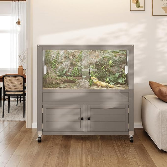 40 Gallon Reptile Tank with Storage Cabine,Bearded Dragon Tank with Stand,Reptile Enclosure with Sturdy Locks, Heat-Resistant Mesh Top, Adjustable Cabinet and 4 Wheels