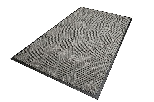 M+A Matting WaterHog Diamond | Commercial-Grade Entrance Mat with Rubber Border – Indoor/Outdoor, Quick Drying, Stain Resistant Door Mat (Grey, 6' x 12')