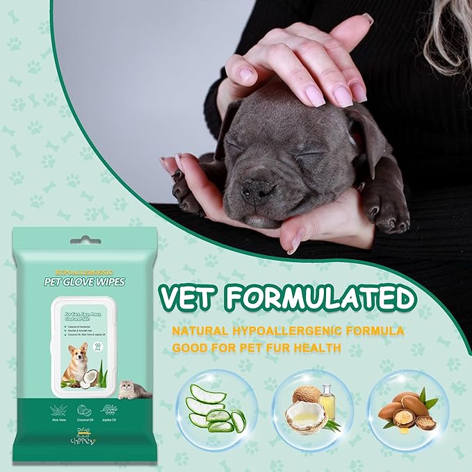 20 PCS Pet Cleaning and Deodorizing Bathing Grooming Glove Wipes for Dogs and Cats, Extra Thick Nourish Fur No-Rinse Grooming Wipes for Daily Care and Travel, Hypoallergenic
