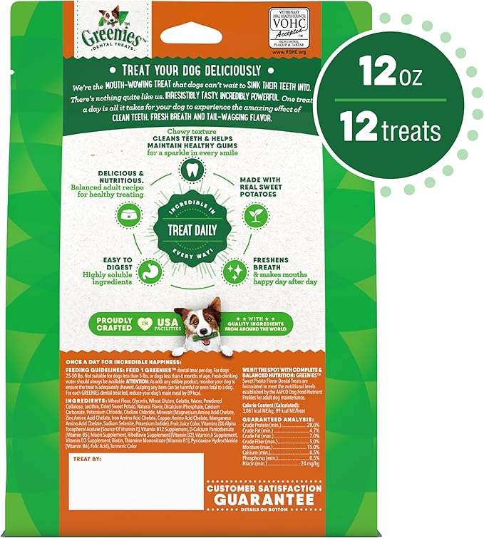 Greenies Regular Dental Dog Treats, Sweet Potato Flavor, 12 oz. Pack (12 Treats)