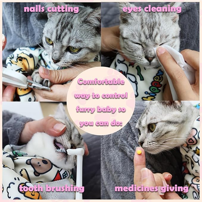 Cat Wrap for Cutting Nails Large Size 31.5in Self-Adhesive Cat Grooming Wrap Cat Nail Clipper Hammock Cat Restraint for Nail Clipping Cat Grooming Supplies(Under 18lbs)