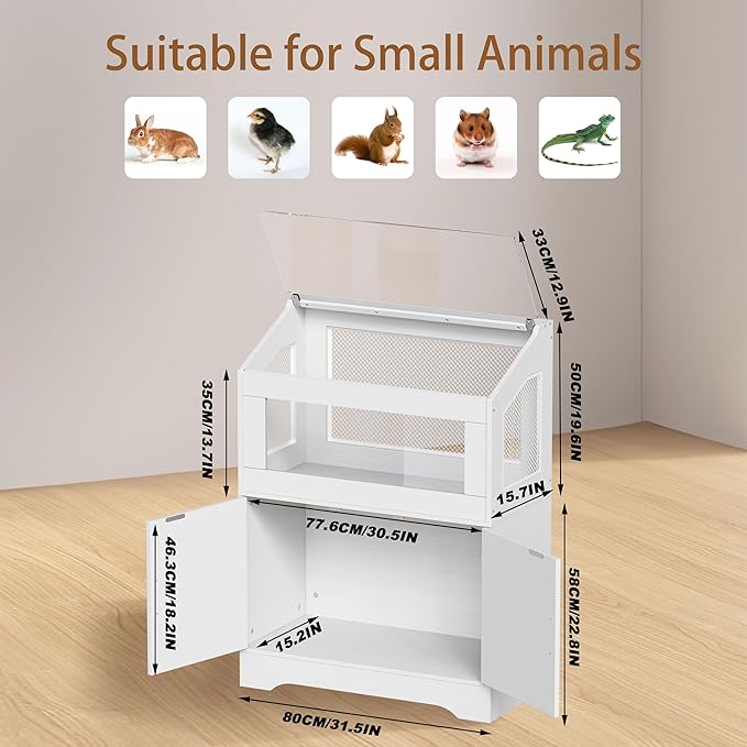 PAKASEPT Hamster Cage, Small Animal Cages with Storage Cabinet, Visual and Ventilated Large Habitats Hamster House for Rat, Guinea Pig, Hedgehog, Gerbil, White