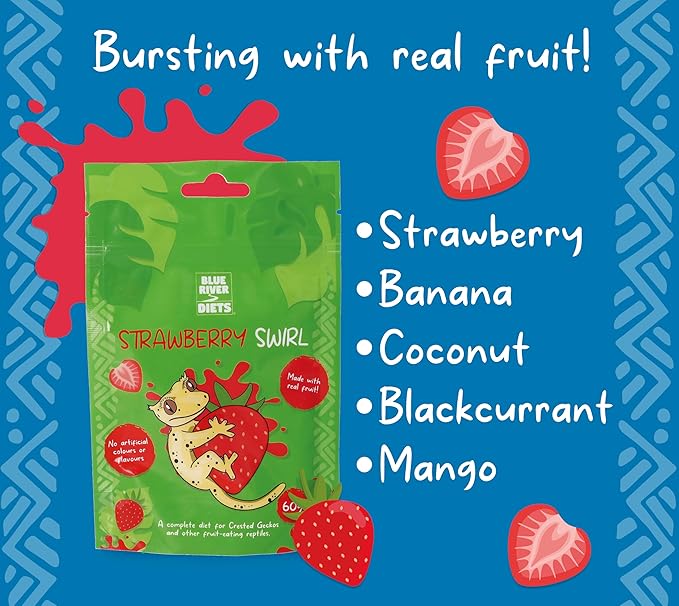 Crested Gecko Diet | Strawberry Swirl | All Natural Low Fat Complete Gecko Food | 2.1oz