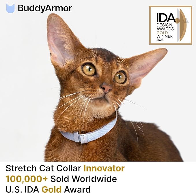 Safety Cat Collar Pro - U.S. IDA Gold Awarding Design, Elastic Quick Release Cat Collar with Buckle Non Breakaway - Lightweight for Kitten All Small Large Cats (Linen, M 7.9-15.7")