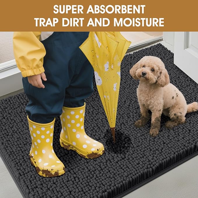 IM HOME Extra Large 71" x 25" Dark Grey Dog Door Mats for Muddy Paws, Chenille Absorbent Dog Mat, Non Slip Heavy Mud Mat for Dogs, Soft Pet Bed Mat for Entryway, Mud Paws, Inside Floor