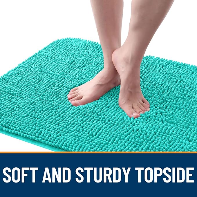 OLANLY Dog Door Mat for Muddy Paws 47x20, Absorbs Moisture and Dirt, Absorbent Non-Slip Washable Doormat, Quick Dry Chenille Mud Mat for Dogs, Entry Indoor Entryway Carpet for Inside Floor, Teal