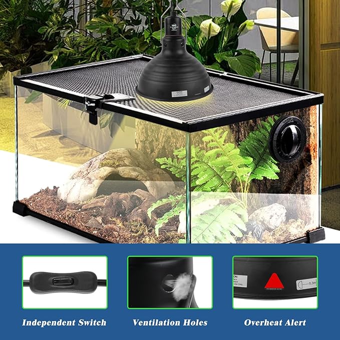 LUCKY HERP Reptile Light Fixture 8.1inch- Lightweight Aluminum Reflector Dome Reptile Light Fixture, Reptile Heat Lamp Fixture for UVB Light Bulb Basking Bulb Heat Bulb