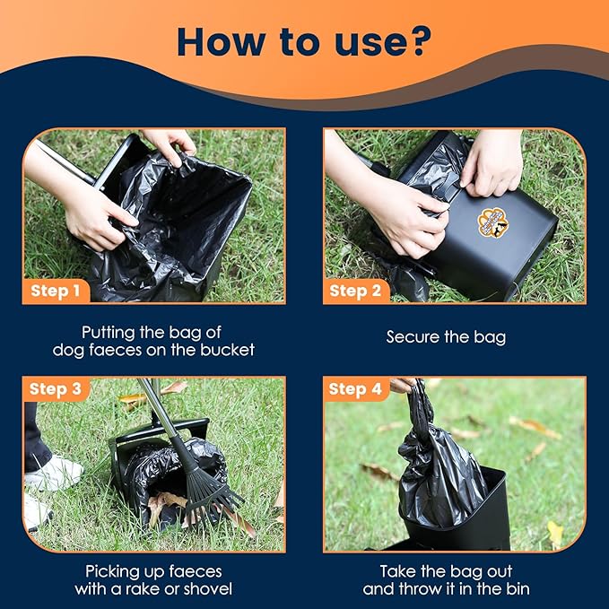 Pooper Scooper for Large Dogs Heavy Duty Swivel Bin & Rake with 20 Waste Bag for Large Medium Small Dogs, Easy to Clean Pet Waste Use on Grass, Dirt, Gravel or Flats