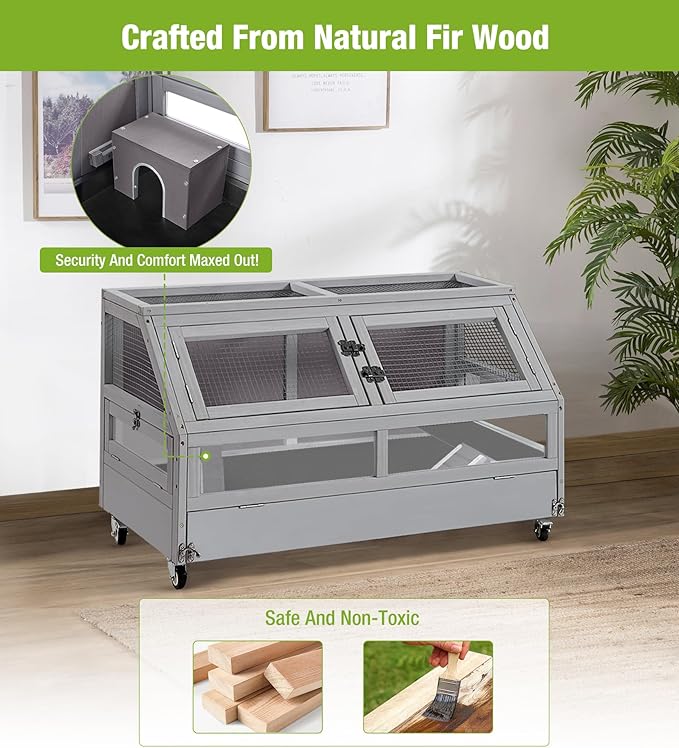 GUTINNEEN Guinea Pig Cage, Hamster Cage with Chew-Proof Aluminum Edges & Leak-Proof PVC Layer, Small Animal Cage with 4-Wheel Design, Acrylic/Mesh Panels for Ferrets, Rats