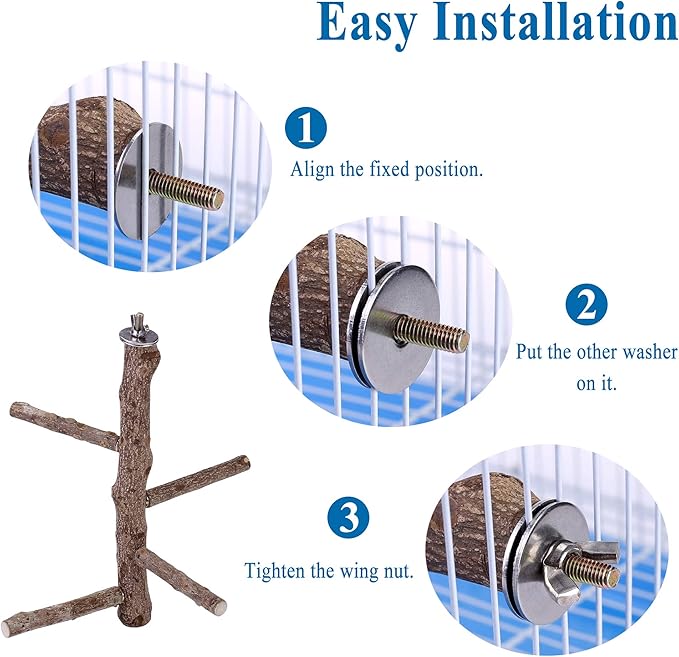 CozyCabin Bird Perch Stand Natural Wood Cage Perch Bird Cage Accessorie Toys Standing Rack for Cockatiels, Parakeets, Macaw, Small Birds Exercise Training