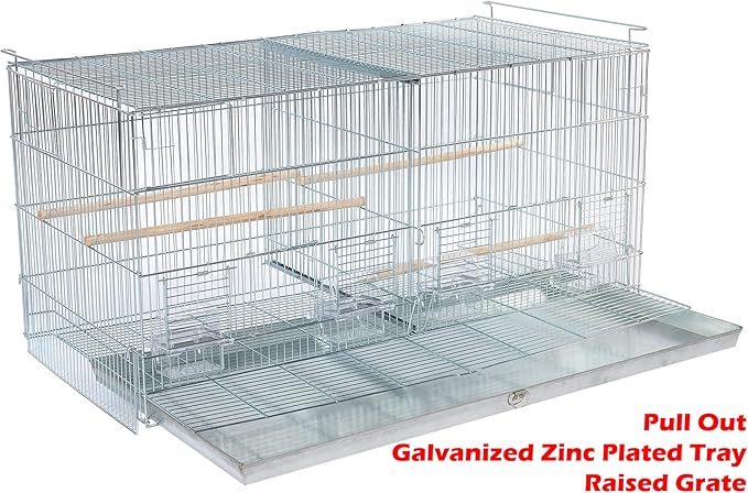 Large No Rust Stainless Galvanized Zinc Stackable Breeder Bird Flight Cage Side Breeding Nest Door with Removable Divider 30"x11"x15"H