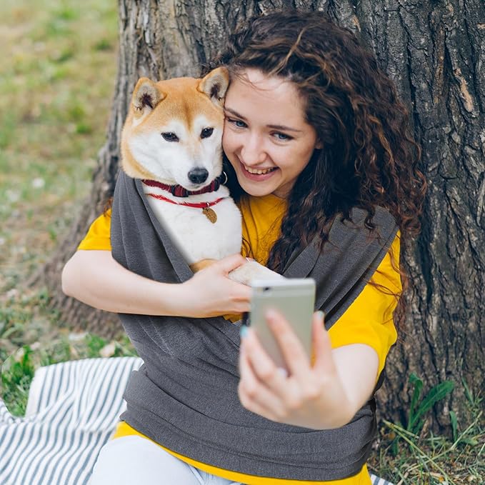 Cat Sling Carriers, Front Facing Dog Sling, Cat Wrap Carrier Chest, Hands Free, Size Adjustable, Soft Cotton, Swaddle Bag for Outdoor(Grey)