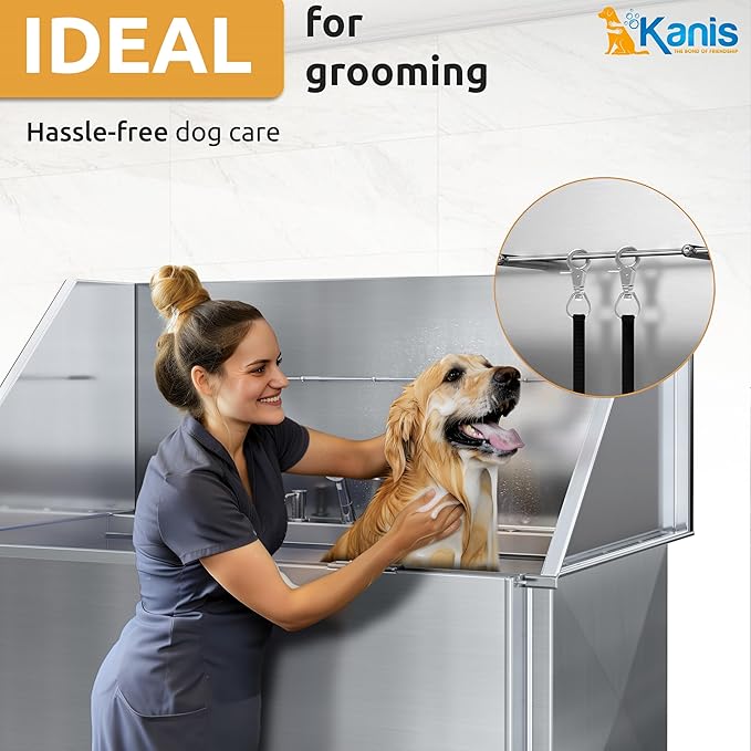 KANIS Professional Dog Washing Station - 304 Stainless Steel Pet Wash Sink & Grooming Bath Tub for Home with Ramp, Shower, Floor Grate, Storage Drawer, Faucet, Drain Kit for Large, Medium & Small Pets