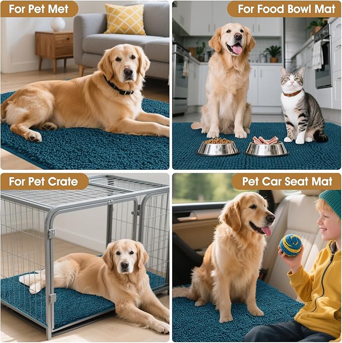 IM HOME Extra Large 60" x 36" Teal Blue Dog Door Mats for Muddy Paws, Chenille Absorbent Dog Mat, Non Slip Heavy Mud Mat for Dogs, Soft Pet Bed Mat for Entryway, Mud Paws, Inside Floor