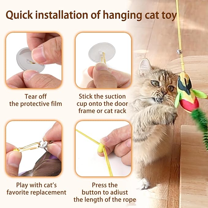 Interactive Bird Cat Toy,1Pcs Interactive Chirping Bird Cats Feather Toys and 2Pcs Birds Cat Feather Toys Replacement for Indoor Cats
