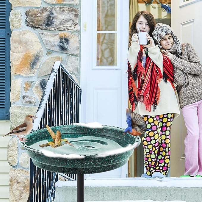 Heated Bird Bath for Outdoors for Winter, 75W Bird Bath Water Heater Bird Bath Deicer,Deep Bowl Thermostatic Control Weather Resistance Available with Stable Metal Pole for All Seasons(Green)