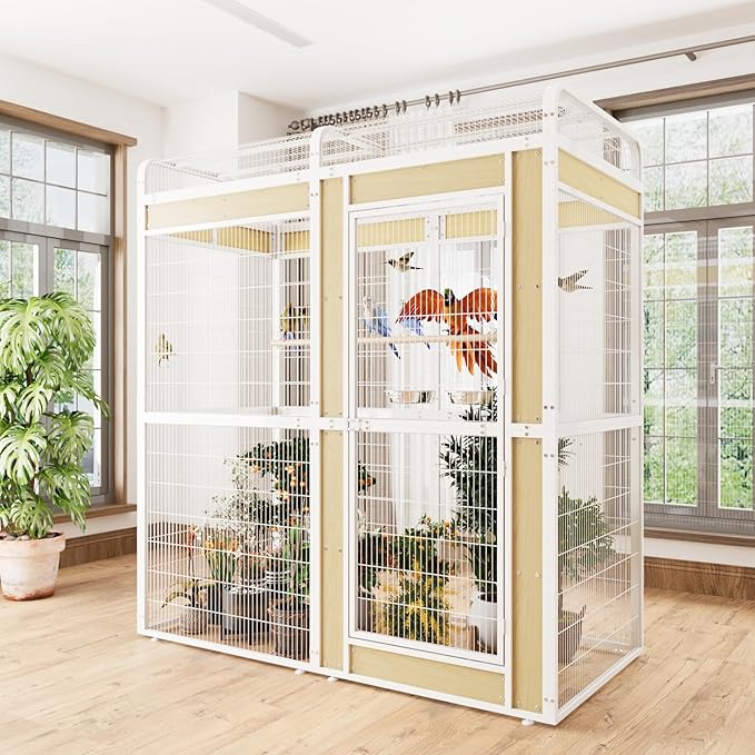 Large Bird Cage for Parakeets Outdoor Bird Aviary Parrot Cage with Perch, Birdcage for Macaws Canaries Parrots Budgie Lovebirds-White