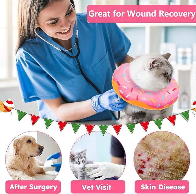 Cat Cone Collar Soft, Cat Recovery Collar for Wound Healing Cute Donut Adjustable Kitten Cones to Stop Licking Comfortable Lightweight Neck Elizabethan Collars for Cats Kittens After Surgery