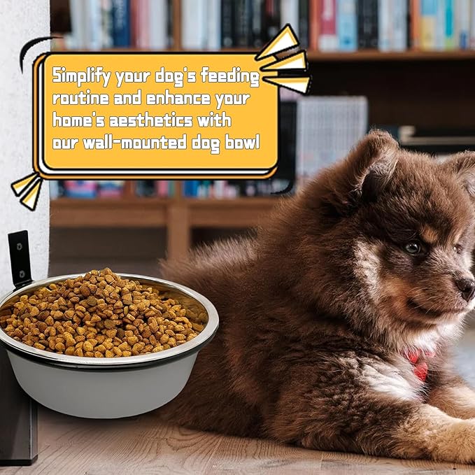 Wall Mounted Dog Bowls-2 * 36 Oz, Stainless-Steel Raised Adjustable Height Dog Food and Water Bowls, Elevated Pet Comfort Feeding Bowl for Medium Large Dogs Cats