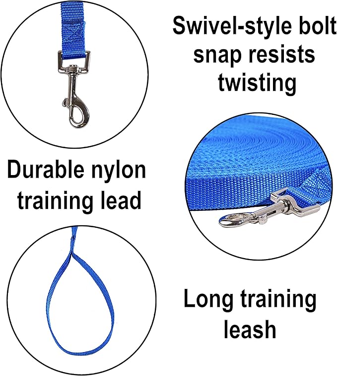 Hi Kiss Dog/Puppy Obedience Recall Training Agility Lead - 15ft 20ft 30ft 50ft 100ft Training Leash - Great for Training, Play, Camping, or Backyard Blue 50 Feet