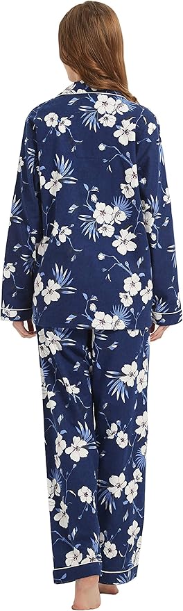 GLOBAL Flannel Pajamas for Women 2-Piece Comfy and Cozy Flannel Pj Set Cotton Loungwear