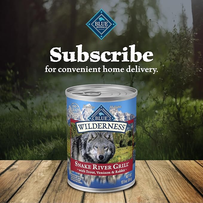 Blue Buffalo Wilderness Snake River Grill Natural High Protein Wet Food for Adult Dogs, Trout, Venison & Rabbit, 12.5-oz Cans, 12 Count