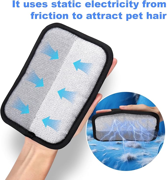 AIERSA 2Pcs Electrostatic Pet Hair Removal Glove, Electro Gloves Pet Hair, Reusable Static Pet Hair Remover Mitt, Cat & Dog Hair Removal Tool for Furniture, Clothes, Carpet, Car, Couch