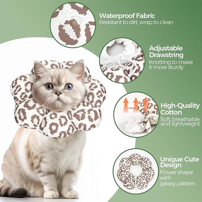 ComSaf Cat Cone Collar Soft - E Cat Collar Cones to Stop Licking After Surgery, Recovery Elizabethan Collar for Cats, Soft Cat Cone for Small Cats Kitten, Waterproof & Lightweight, Brown Leopard, S