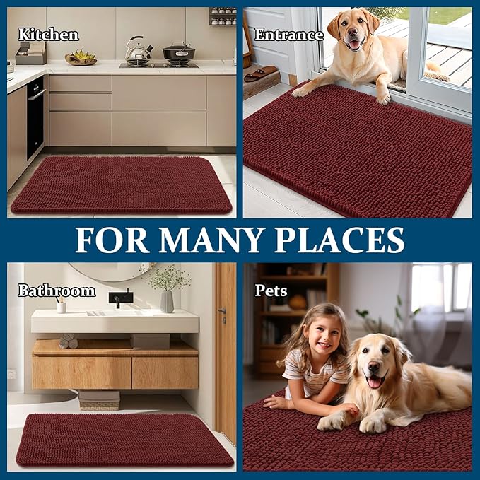OLANLY Dog Door Mat for Muddy Paws 44x24, Absorbs Moisture and Dirt, Absorbent Non-Slip Washable Doormat, Quick Dry Chenille Mud Mat, Entry Indoor Entryway Carpet for Inside Floor, Caramel Russet